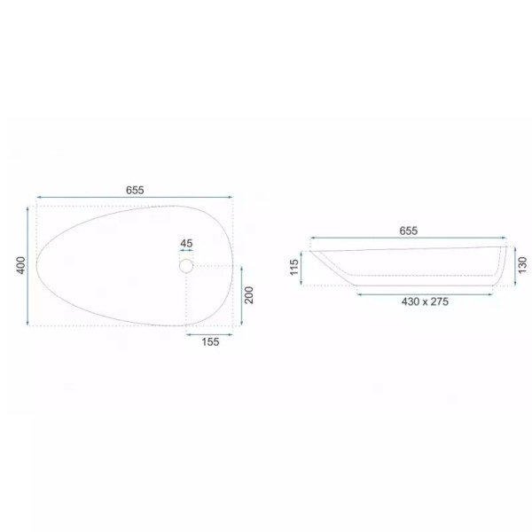 Раковина накладная Rea Greta 65,5x40 мрамор (REA-U6501)