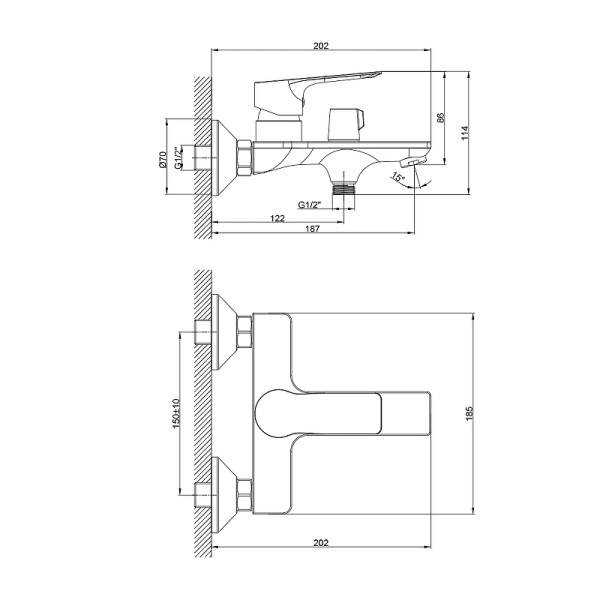 Смеситель для ванны Rossinka RS 27 хром (RS27-30)
