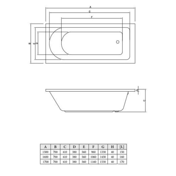 Ванна акриловая C-Bath Rea 150x70 белая (CBQ002001)