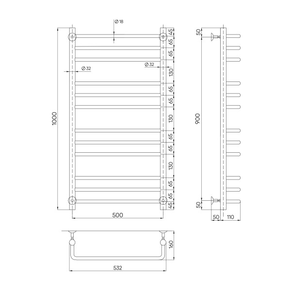 Полотенцесушитель водяной Indigo Brace 580x1080 graphite metallic к-1 (LBCW100-50GFM)