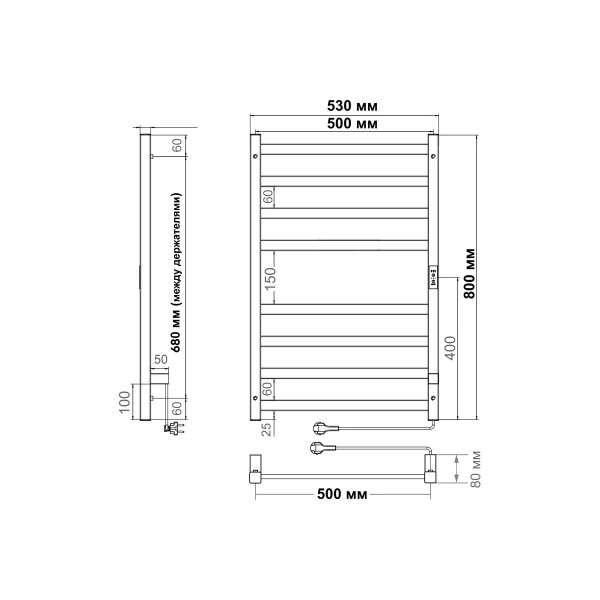 Полотенцесушитель электрический Indigo Oktava Slim 3 800x500 таймер, унив.подкл.RxL, Graphite Metallic ( LСLOKS3E80-50GFMRt)