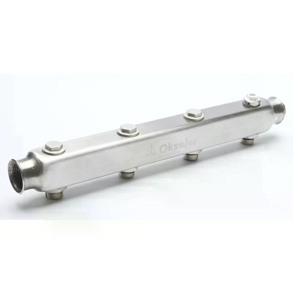 Коллектор магистральный 4 отвода 1"*1/2" НР (нерж.ст) Okseler с межосевым расстоянием 100 мм (Oks00362) Коллектор магистральный 4 отвода 1"*1/2" НР (нерж.ст) Okseler с межосевым расстоянием 100 мм (Oks00362)