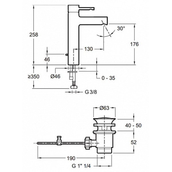 Смеситель для раковины Jacob Delafon Cuff с донным клапаном хром (E37303-CP)