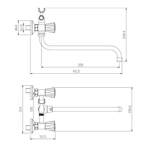 Смеситель для ванны и душа Wesnaart Kamila хром (KAM16-322-23241)