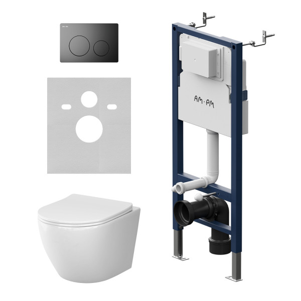 Комплект инсталляция с унитазом AM.PM PrimeFit с клавишей L черный мат c унитазом Like Aquaspin с сиденьем soft-close (IS90138.801900)