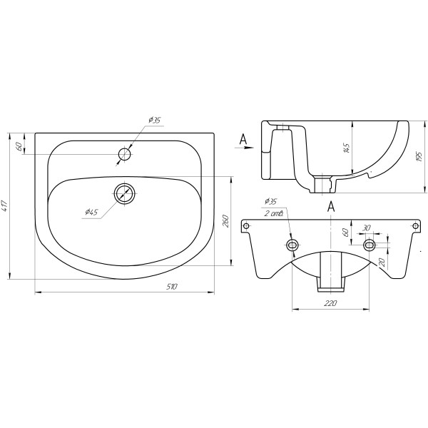 Раковина встраиваемая Универсал Элегия 50 Раковина встраиваемая Универсал Элегия 50