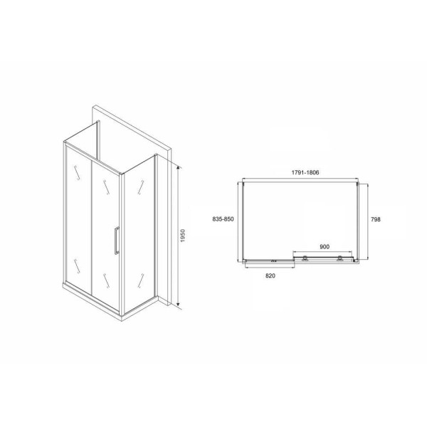 Душевой уголок Abber Schwarzer Diamant 85x180 стекло прозрачное, профиль черный (AG30180BH-S85B-S85B)