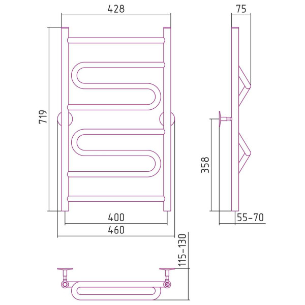 Полотенцесушитель водяной Стилье Универсал-51 800х400 (1+2+1) ПZП 21 хром (00651-8040) Полотенцесушитель водяной Стилье Универсал-51 800х400 (1+2+1) ПZП 21 хром (00651-8040)