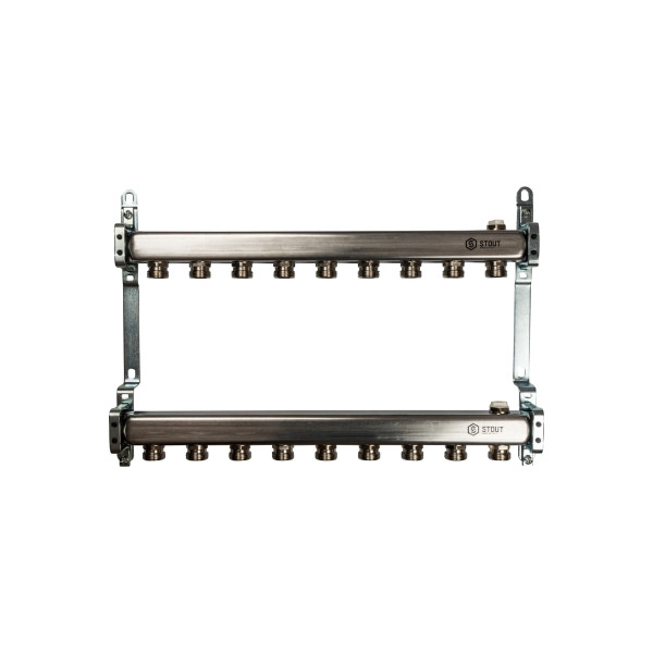 Коллекторная группа 9 отводов 1"x3/4"(18)EK для радиаторной разводки Stout (нерж.сталь) (SMS-0923-000009) Коллекторная группа 9 отводов 1"x3/4"(18)EK для радиаторной разводки Stout (нерж.сталь) (SMS-0923-000009)