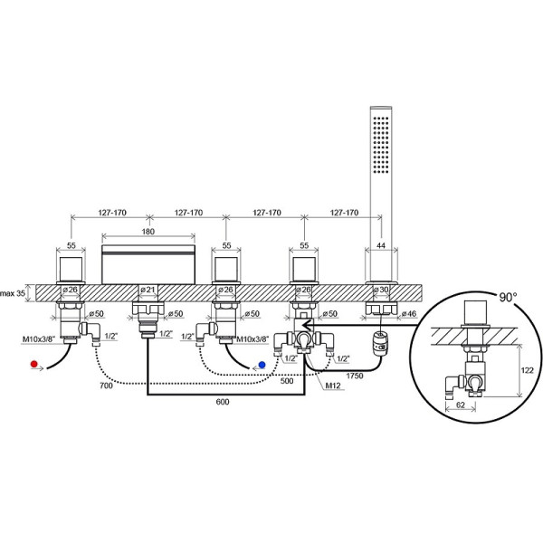 Смеситель на борт ванны Ravak WF 025.00 хром (X070060)