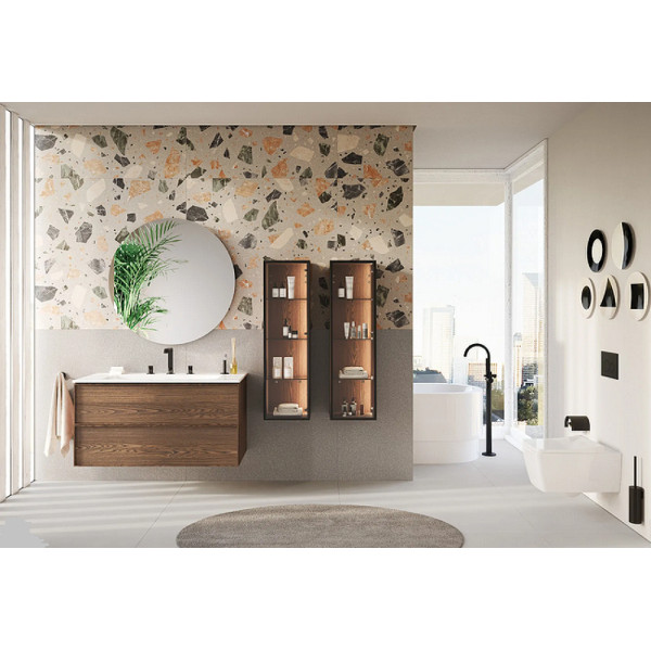 Тумба напольная Vitra Metropol Edge 120 см с раковиной c 2мя ящиками, с подсветкой в верхнем ящике, ореховое дерево (натуральный шпон) (67157)