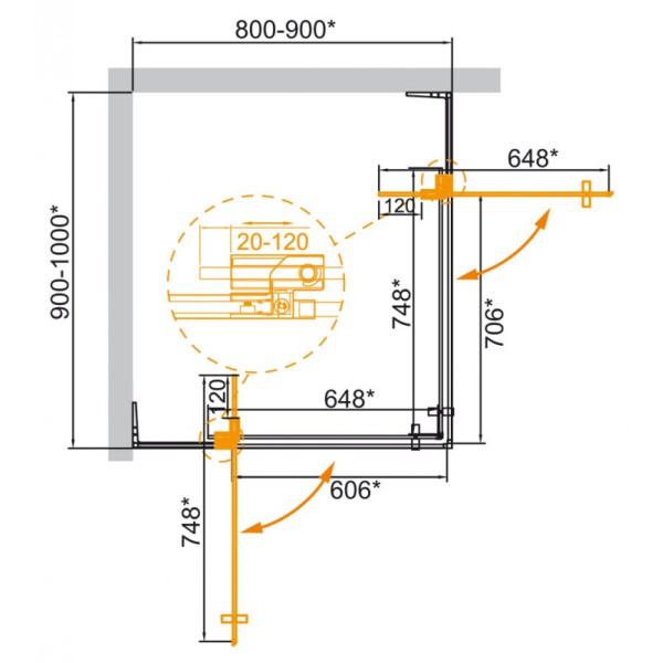 Душевой уголок Cezares Slider 80x90x195 стекло прозрачное, профиль оружейная сталь (SLIDER-AH-2-80/90-90/100-C-GM)