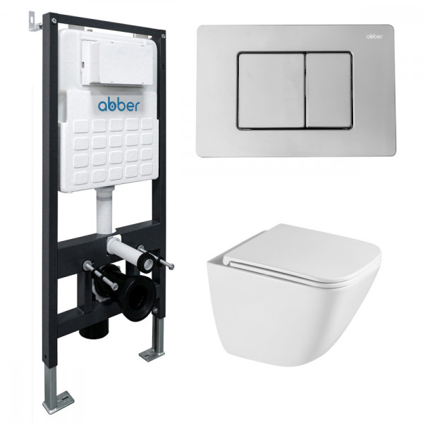 Комплект подвесной унитаз Abber Rechteck AC1220TC белый, с закрытым дном с инсталляцией AC0105 и кнопкой AC0120 хром глянцевый (AC1220TC-AC0105-AC0120 Комплект подвесной унитаз Abber Rechteck AC1220TC белый, с закрытым дном с инсталляцией AC0105 и кнопкой AC0120 хром глянцевый (AC1220TC-AC0105-AC0120