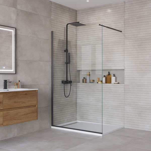 Душевое ограждение BelBagno Kraft 120x195 стекло прозрачное, профиль черный матовый (KRAFT-L-1-120-C-NERO)