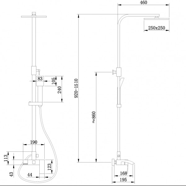 Душевая система Abber Wasserfal с изливом сатин (AF8616SPL)