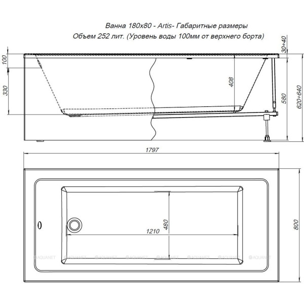 Ванна акриловая Aquanet Artis 180x80x64 белая (367314) Ванна акриловая Aquanet Artis 180x80x64 белая (367314)