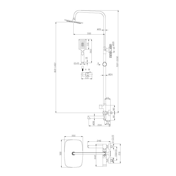 Душевая система BelBagno Acqua (ACQUA-VSCM-CRM) Душевая система BelBagno Acqua (ACQUA-VSCM-CRM)