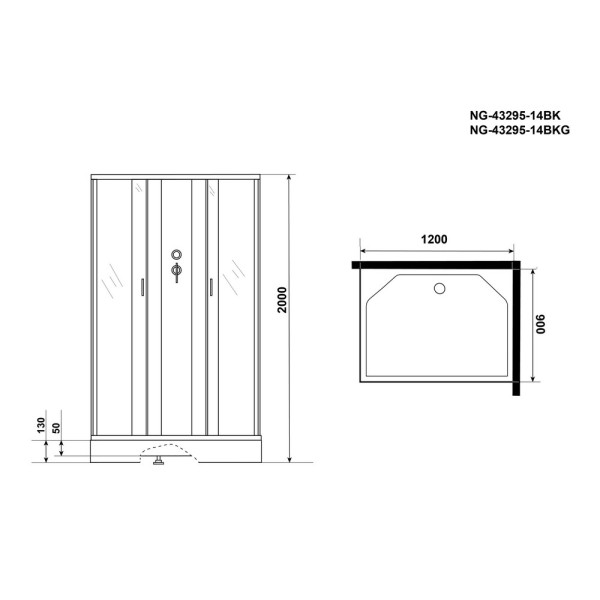 Душевая кабина с гидромассажем Classic 90x120 стекло матовое, профиль хром матовый (NG-43295-14QBKG)