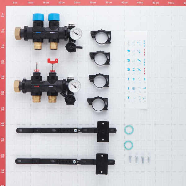 Коллекторная группа 2 отвода 1" с расходомерами и термометрами Henco (композит) (UFH-0605MDK02-03L)