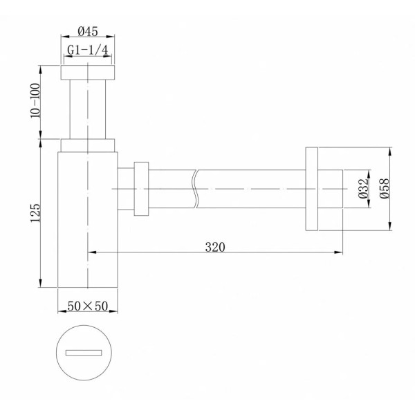 Сифон 32 мм. для донного клапана с отводом Vieir (латунь, белый, прямоугольный) (VRQ47YF)