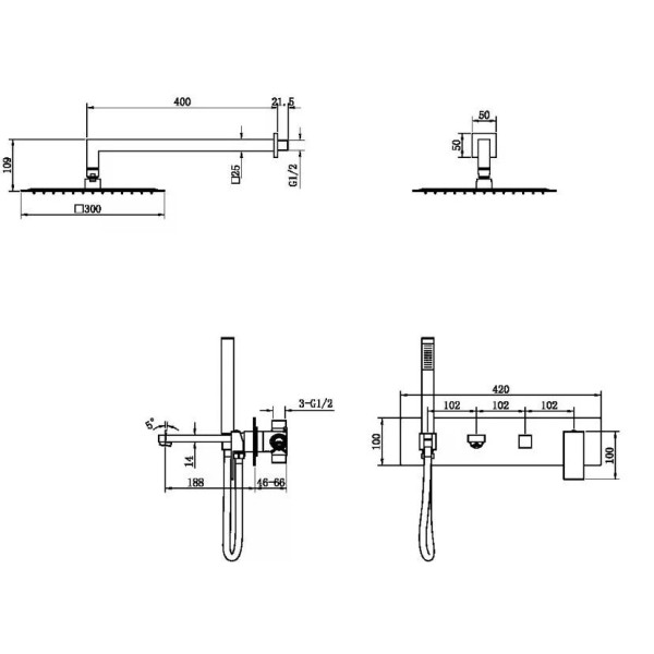 Душевая система Boheme Qubic BRB (брашированная бронза) (474-BRB) Душевая система Boheme Qubic BRB (брашированная бронза) (474-BRB)
