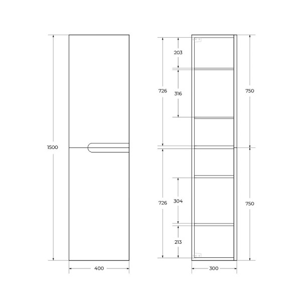 Пенал подвесной Cezares Duet 40x150 Grafito (DUET-150-2A-SC-GR-P)