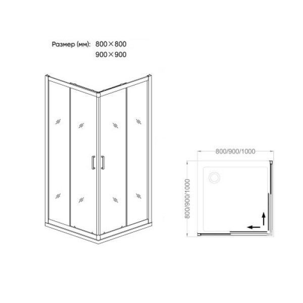 Душевой уголок Veconi RV13 100x100 стекло прозрачное, на стекле принт клетка, профиль черный (RV13-100-01-C5)