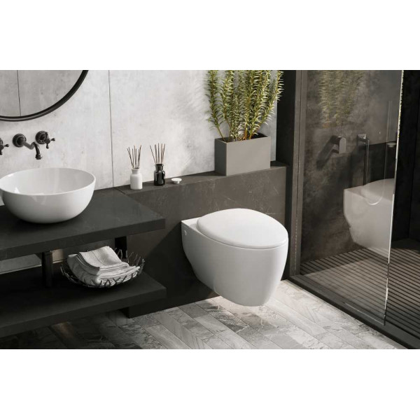 Унитаз подвесной Abber Bequem с импульсным смывом, белый (AC1107P) Унитаз подвесной Abber Bequem с импульсным смывом, белый (AC1107P)