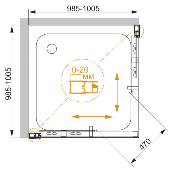 Душевой уголок Cezares Momento 100x100x195 стекло прозрачное, профиль хром (MOMENTO-A-2-100-C-Cr)