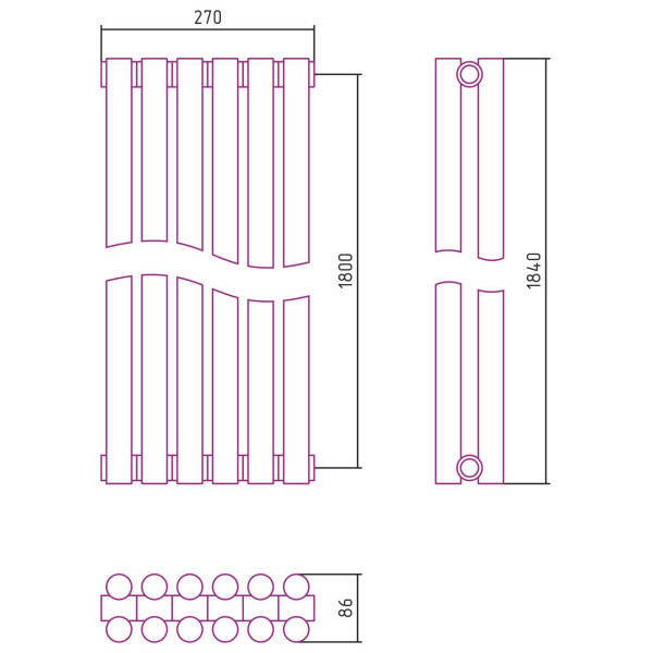 Дизайн-радиатор Сунержа Эстет-11 1800*270 6 секций белый (12-0302-1806)