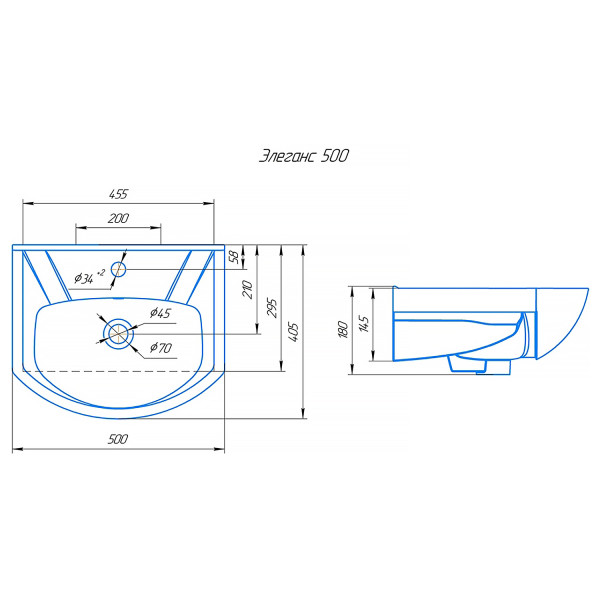 Раковина мебельная Rosa Элеганс 500 50х40,5х18 белая (CS00094241)