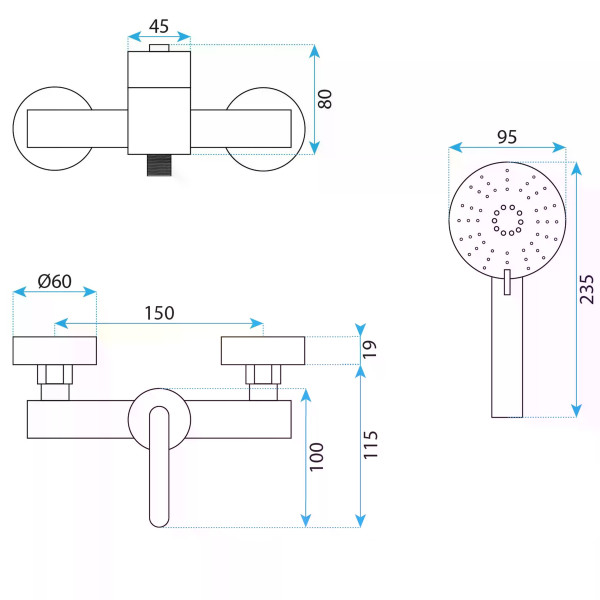 Смеситель для раковины Rea Ontario с душевым комплектом оружейная сталь (REA-B5503) Смеситель для раковины Rea Ontario с душевым комплектом оружейная сталь (REA-B5503)