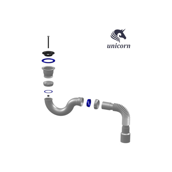 Сифон для душевого поддона прямоточный с выпуском 1 1/2"x40 с н/ж чашкой с гибким отводом 40x40/50 Unicorn G32