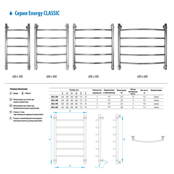 Полотенцесушитель водяной Energy Classic 600x500 Полотенцесушитель водяной Energy Classic 600x500