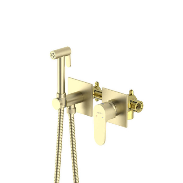 Смеситель с гигиеническим душем Aquatek Оберон (гигиеническая лейка, шланг) шлифованное золото (AQ1220BG)