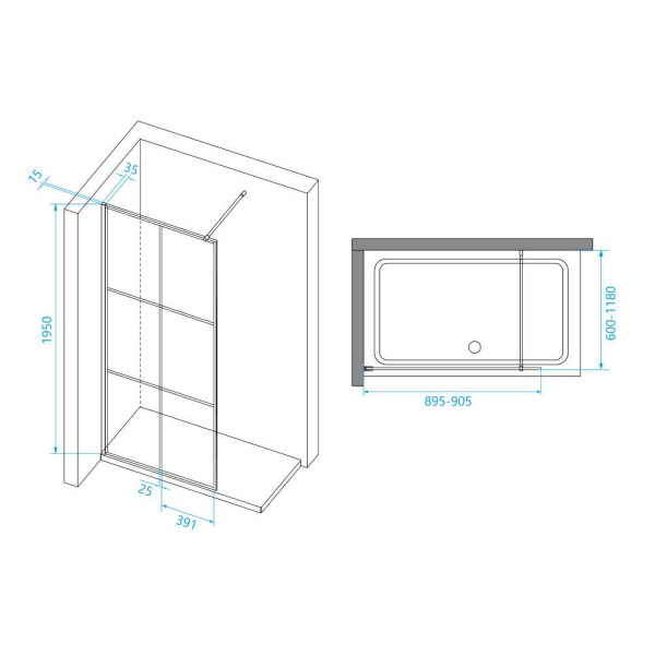 Душевая перегородка RGW WA-111 B 900*1950 стекло прозрачное (принт), профиль черный (411011109-84)
