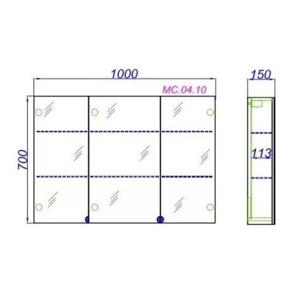Шкаф зеркальный Aqwella MC 1000x150x700 (MC.04.10)