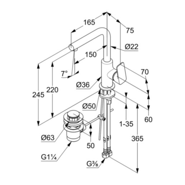 Смеситель для раковины Kludi Pure&Style хром, донный клапан (400250575)