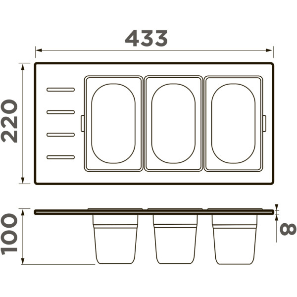 Контейнер Omoikiri DC-02-3-IN 433х220х65 сталь нержавеющая (4999078)