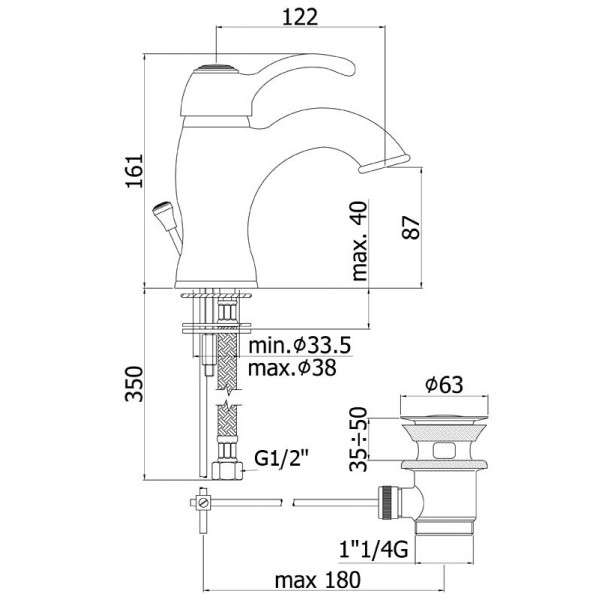 Смеситель для раковины Paffoni Flavia бронзовый (FA075BR)