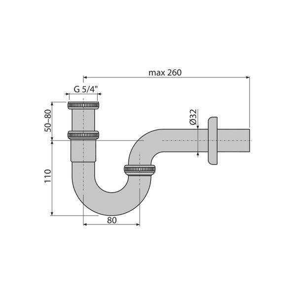 Сифон для раковины Alcaplast DN32 U-форма с накидной гайкой 5/4" металл хром (A432)