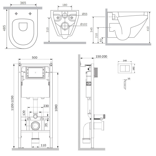 Комплект инсталляция с унитазом AM.PM PrimeFit с клав S белый глянц с подвесным унитазом Spirit V2.0 Aquaspin (IS90201.701900)