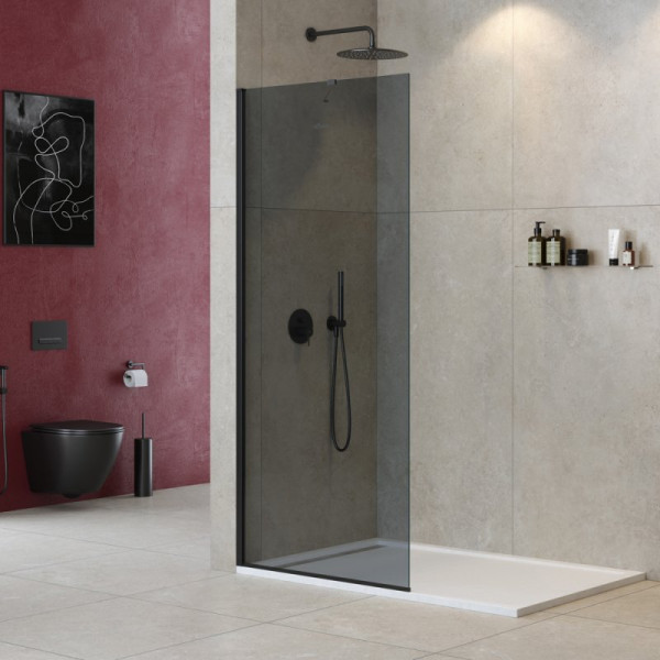 Душевая перегородка Cezares Liberta 90x195 стекло тонированное (графит), профиль черный (LIBERTA-L-1-TB-90-GR-NERO)