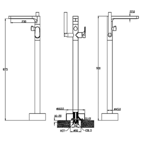 Смеситель напольный Boheme Spectre черный (459-B)