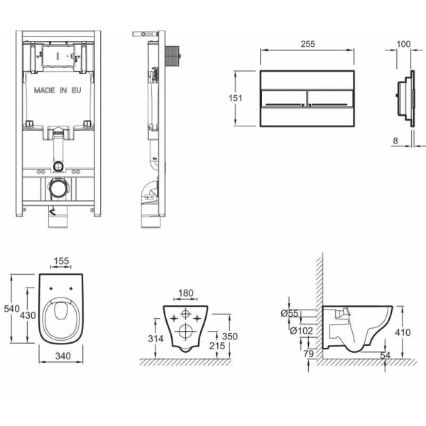 Комплект инсталляция с унитазом Jacob Delafon Struktura с сиденьем Микролифт и клавишей смыва хром (E21741RU-00)
