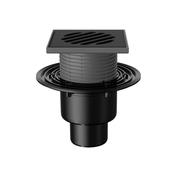 Трап регулируемый Fachmann T 310.0 PDsB 145x145 вертикальный выпуск DN50/75/110 с "сухим" гидрозатвором, решетка чугунная, пластиковый подрамник (04.0