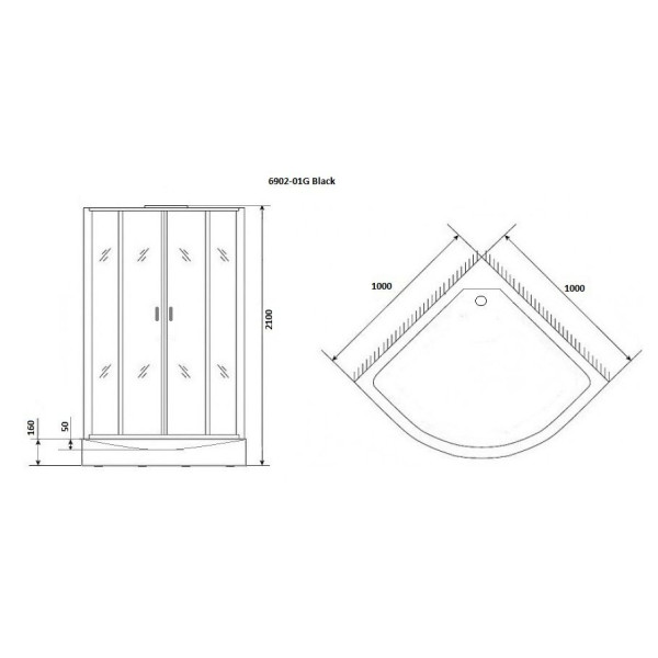 Душевая кабина Niagara с гидромассажем Premium 1000*1000*2100 стекло прозрачное, профиль черный (NG-6902-01G BLACK)