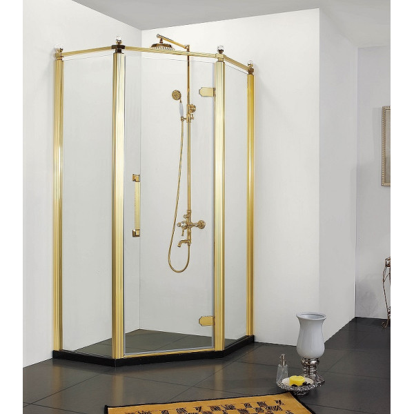 Душевое ограждение Azario Ontario 100х100х200 стекло прозрачное профиль хром золото (AZ-NBB3231 100 GOLD)