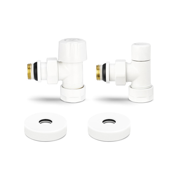 Комплект радиаторных клапанов угловой 1/2"х3/4"(18)ЕК Varmega №1 (белый) (VMDV10-110415)