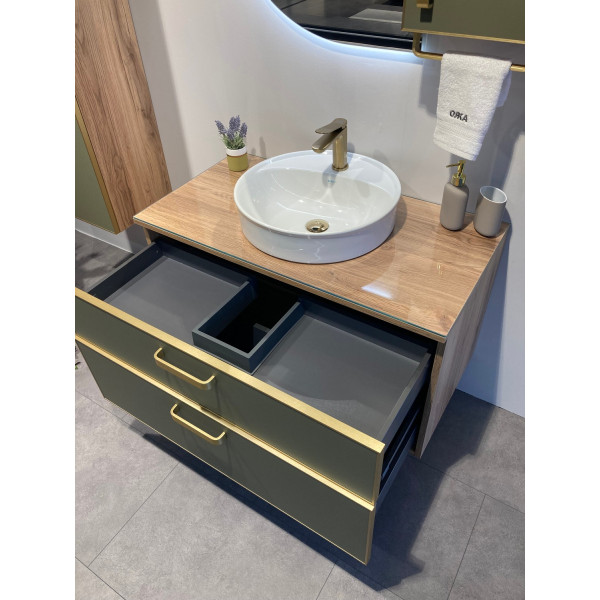 Тумба подвесная Orka Salerno 760x500x520 зеленый матовый, светлое дерево (3008779)